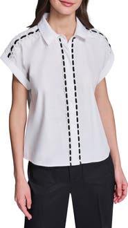 KARL LAGERFELD PARIS Button-Up Eyelet Top