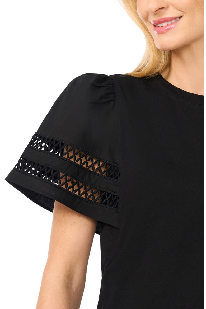 Embroidered Detail Short Sleeve Cotton Top, Alternate, color, RICH BLACK