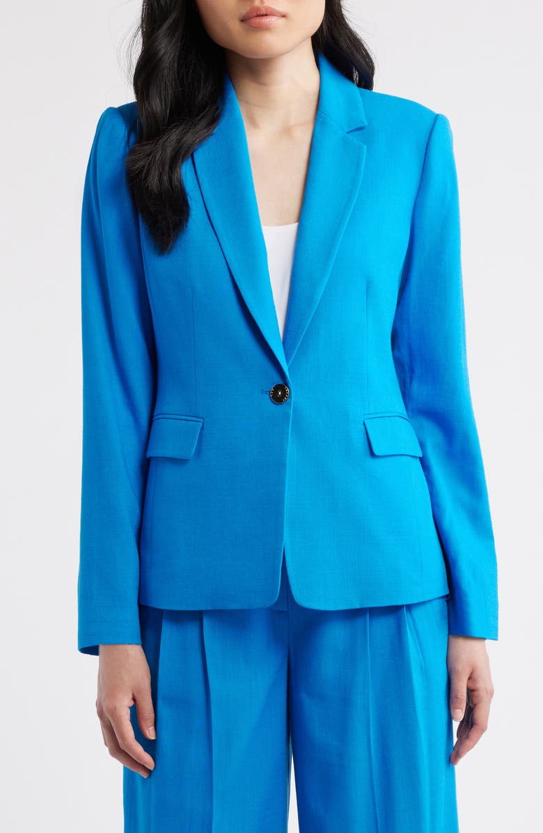 Tahari ASL One-Button Blazer, Alternate, color, Blue Jewel