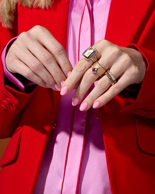 Campbell + Charlotte Spark Etched Stacking Band Ring In Gold