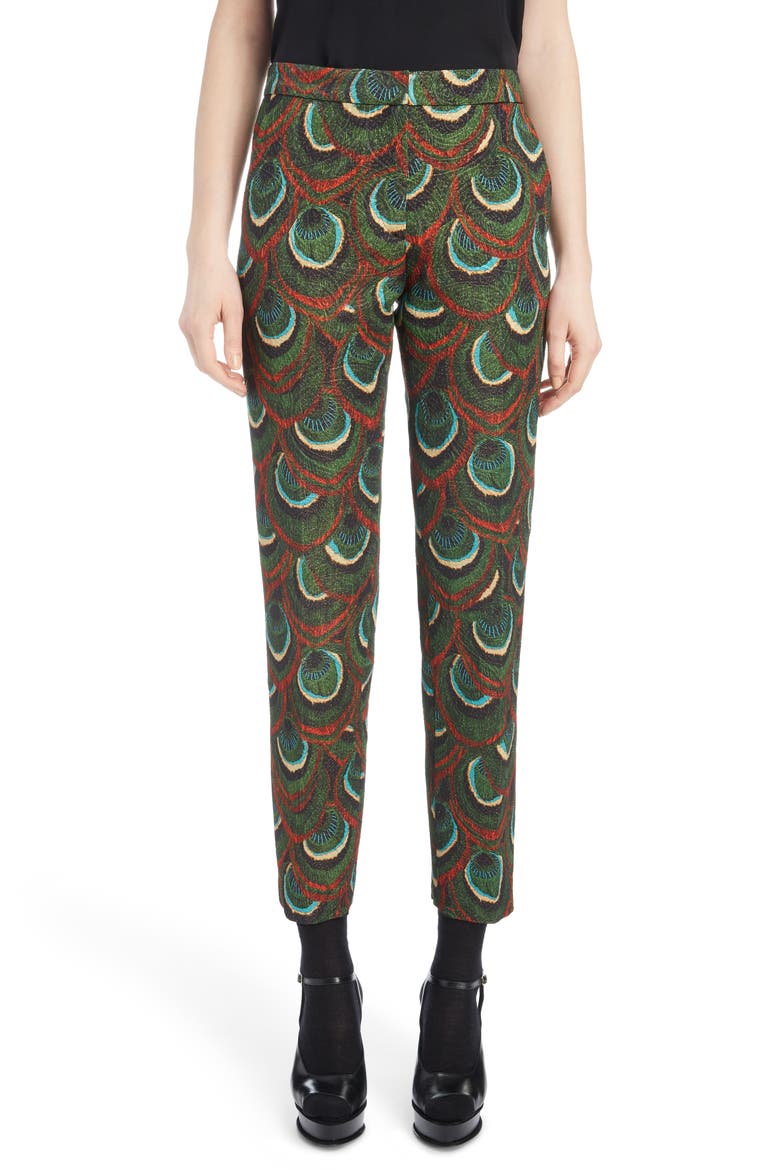 Peacock Print Crop Pants, Main, color, GREEN