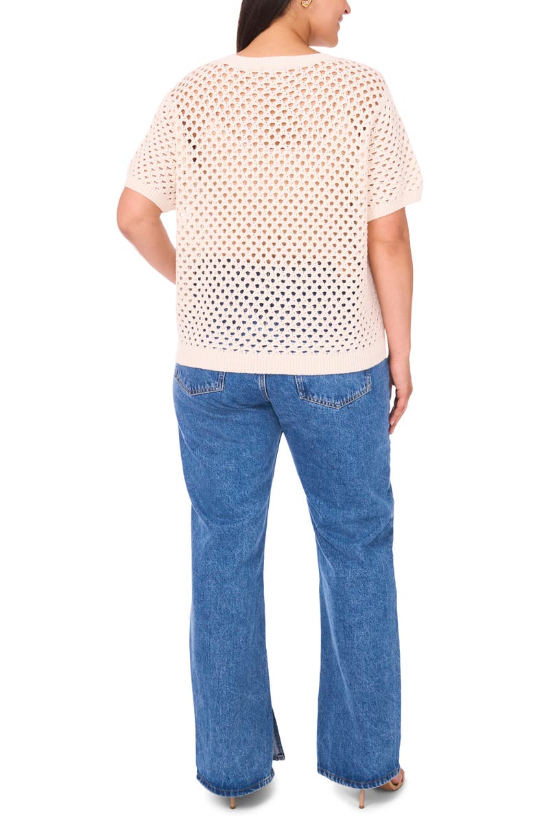 Vince Camuto Open Stitch Short Sleeve Sweater, Alternate, color, Eggnog