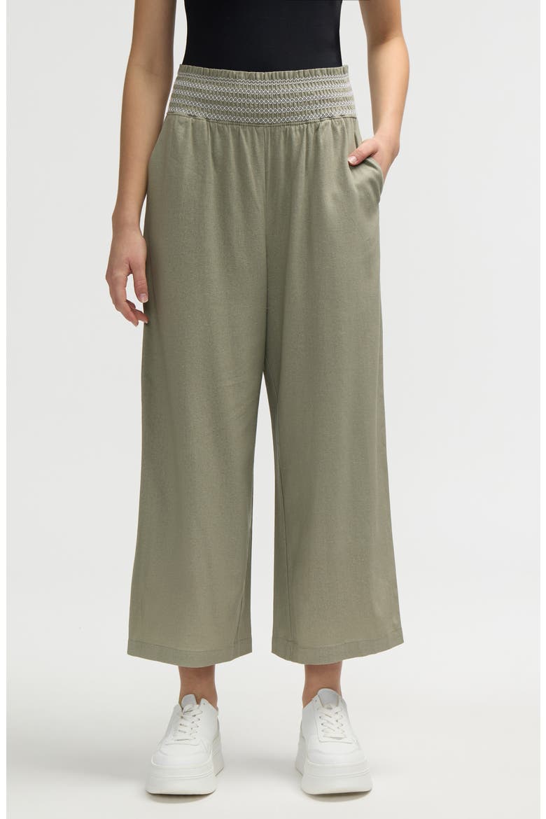 Smocked Waist Cropped Pants, Main, color, SAGE