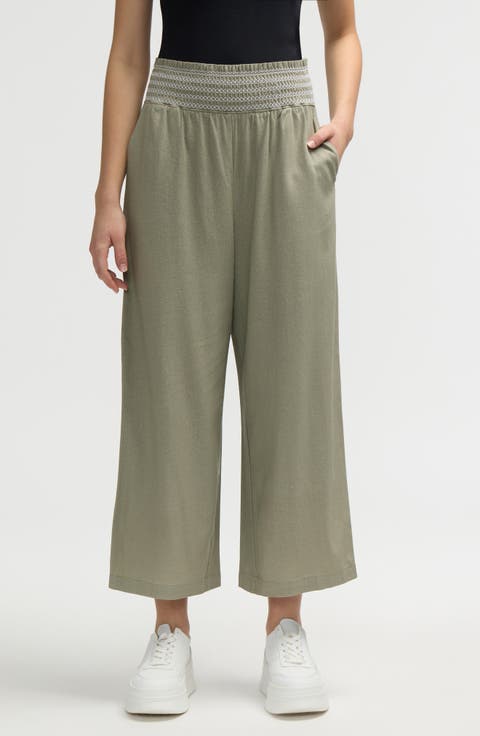 Smocked Waist Cropped Pants
