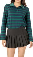 English Factory Striped Long Sleeve Polo Knit Top
