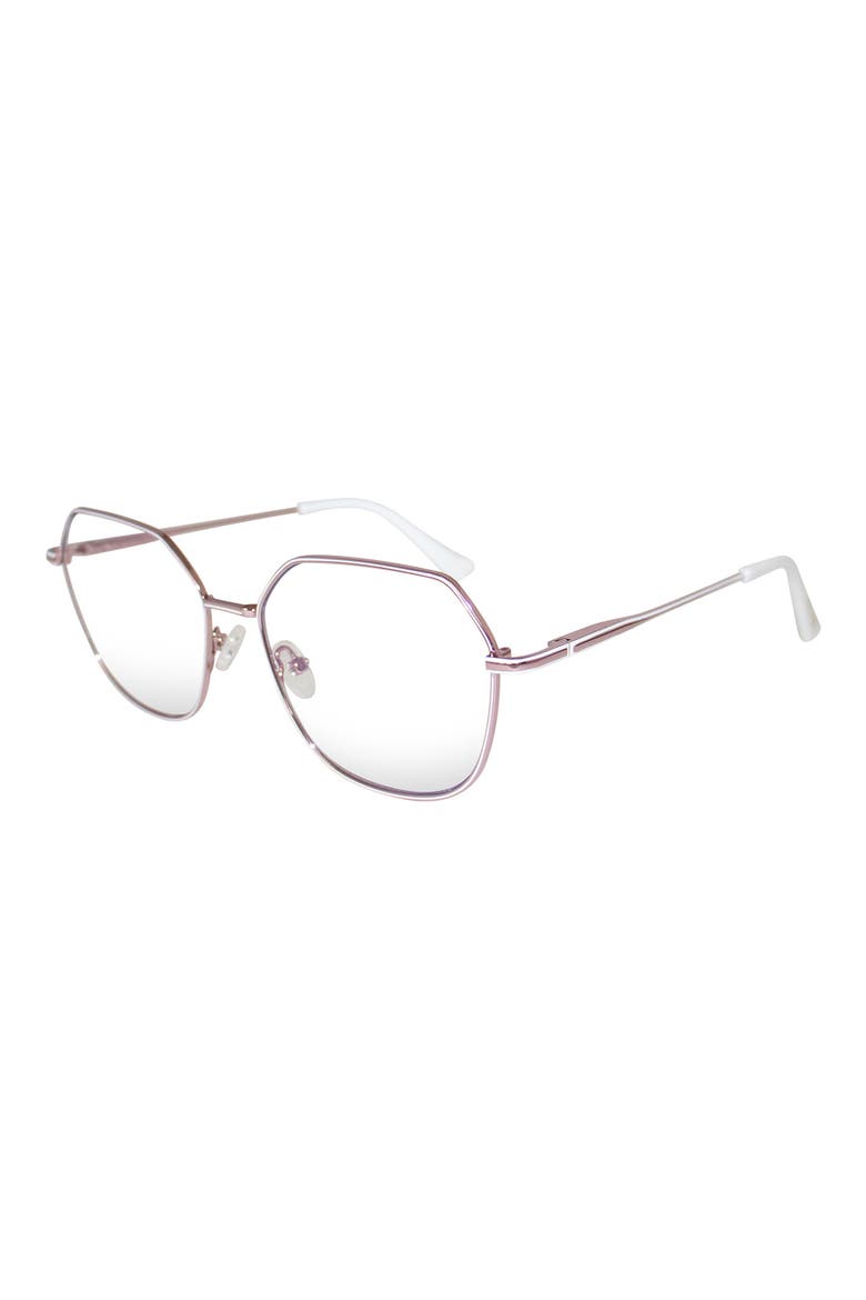 Selena 54mm Geometric Blue Light Blocking Glasses, Alternate, color, ROSE GOLD/ CLEAR