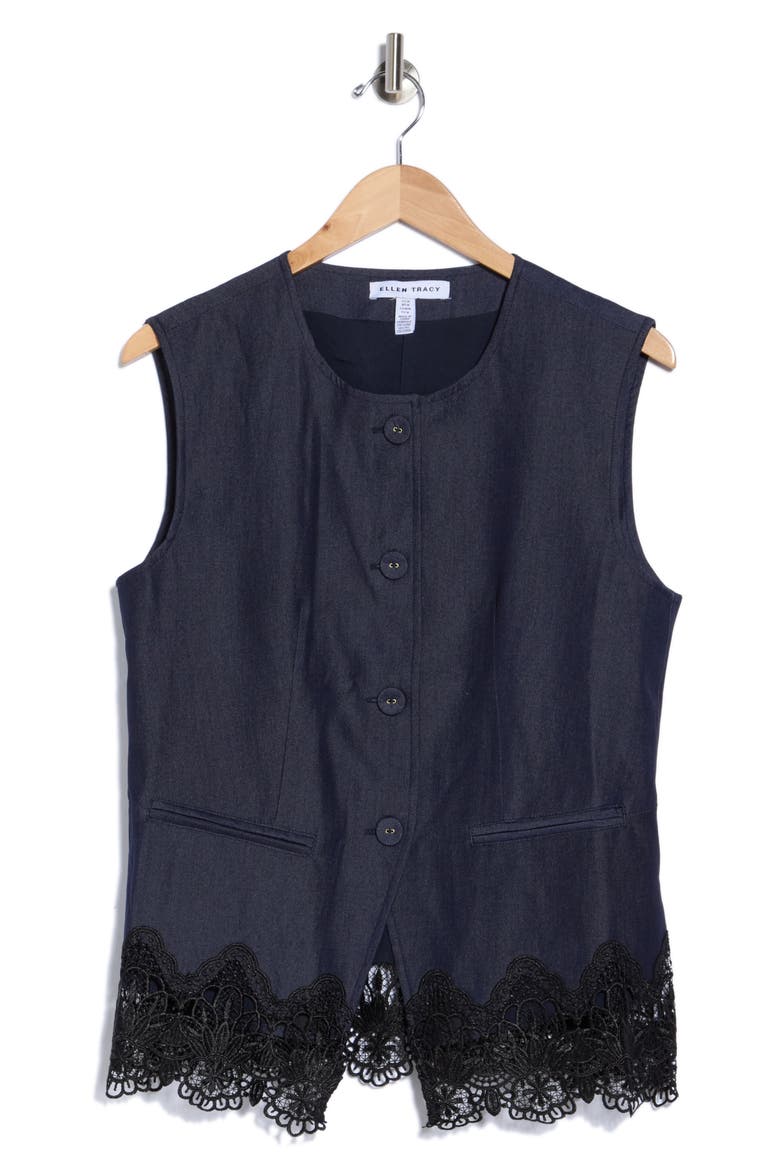 Lace Trim Vest, Main, color, DARK DENIM