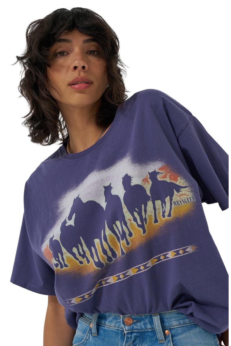 Horses Oversize Cotton Graphic T-Shirt, Alternate, color, ASTRAL AURA