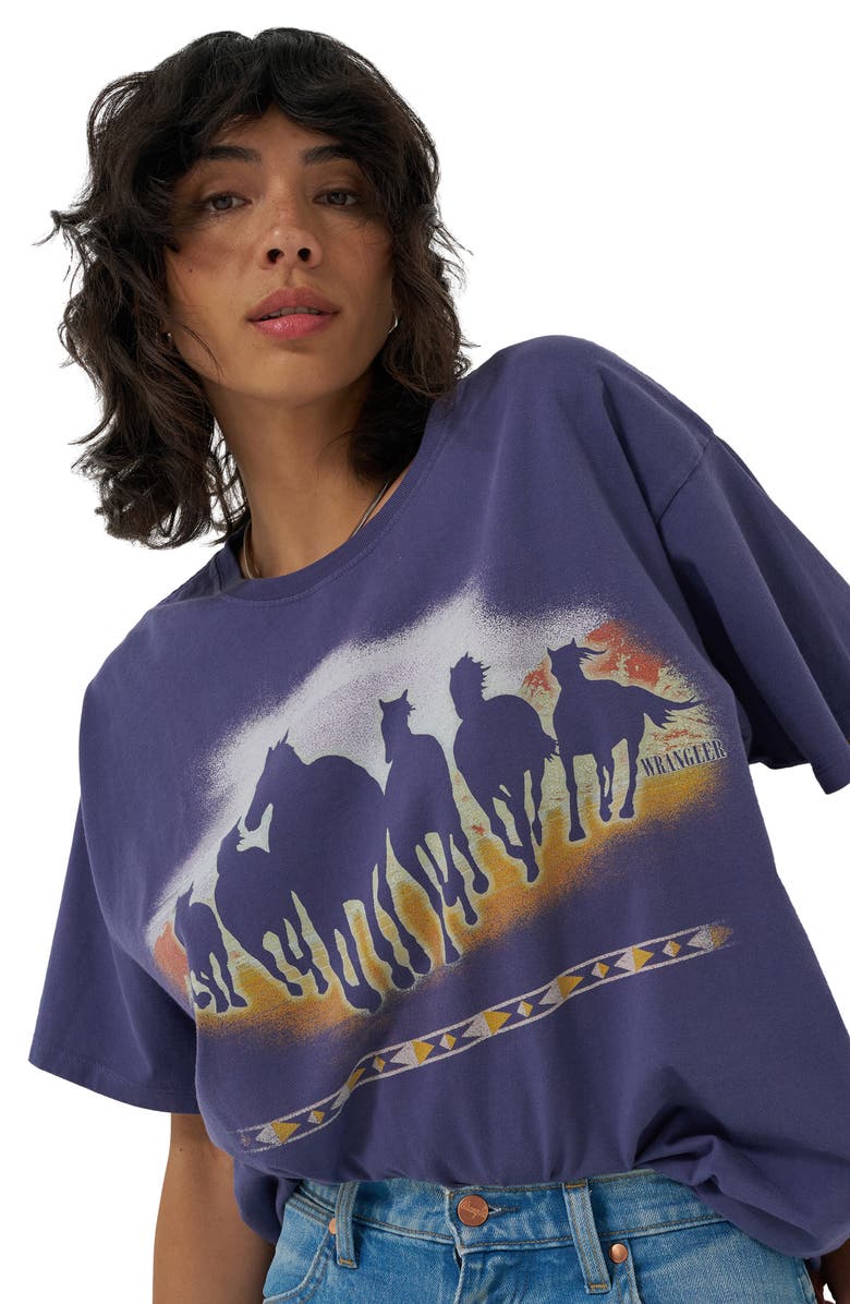 Wrangler Horses Oversize Cotton Graphic T-Shirt, Alternate, color, Astral Aura