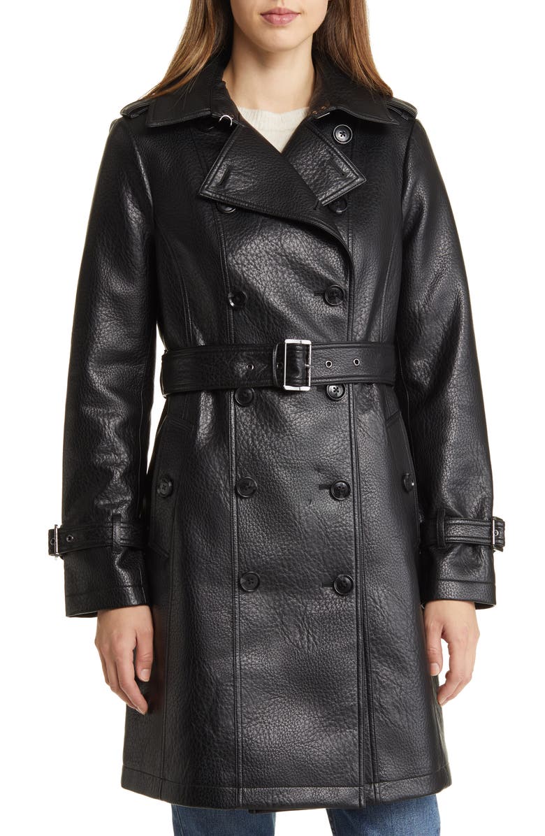 MICHAEL Michael Kors Double Breasted Faux Leather Coat, Main, color, 
