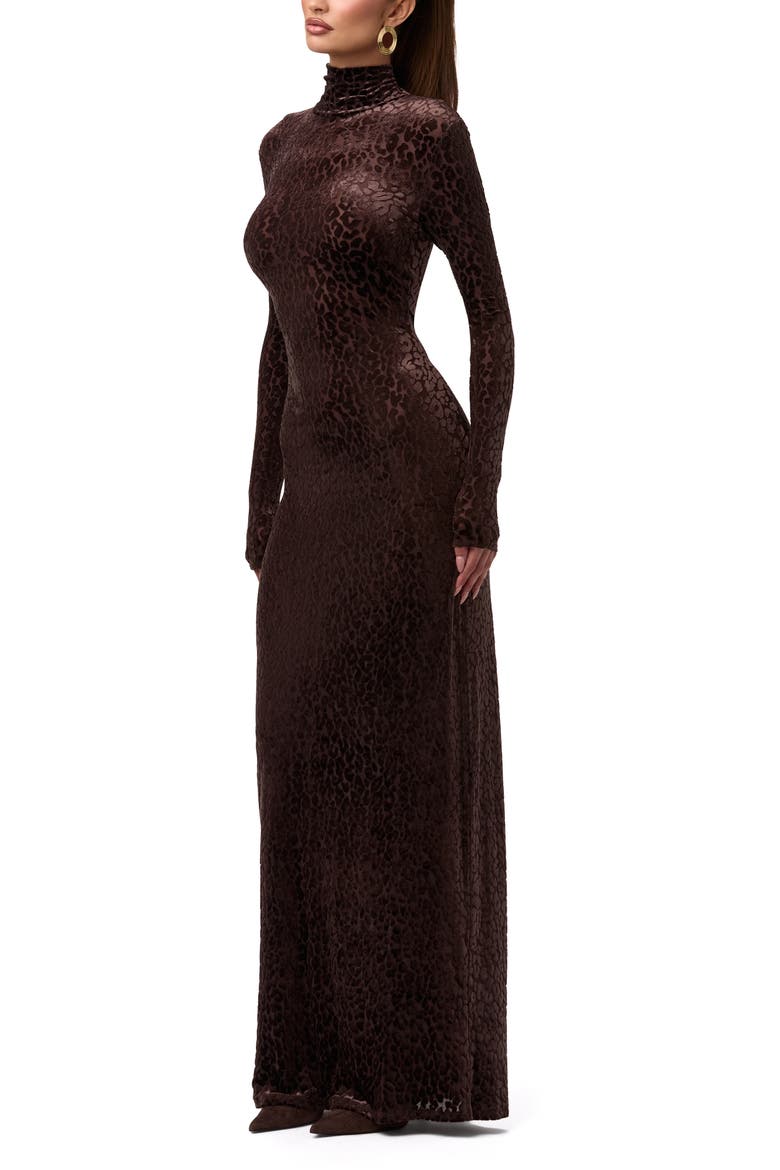 Burnout Long Sleeve Maxi Dress, Alternate, color, LEOPARD DARK CHOCOLATE