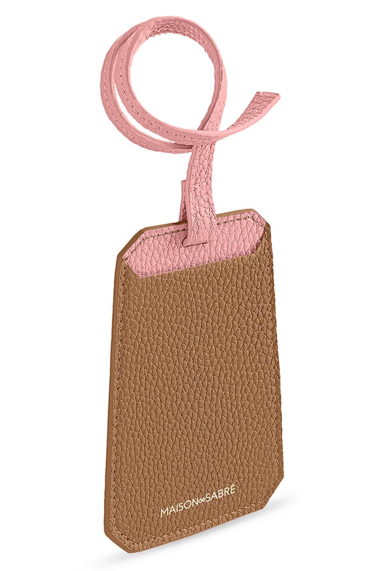 Leather Luggage Tag, Alternate, color, Sandstone Lily
