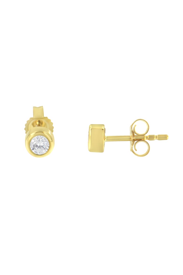 10K White Gold 1/5 Ct Diamond Bezel- Solitaire Stud Earrings, Alternate, color, Yellow