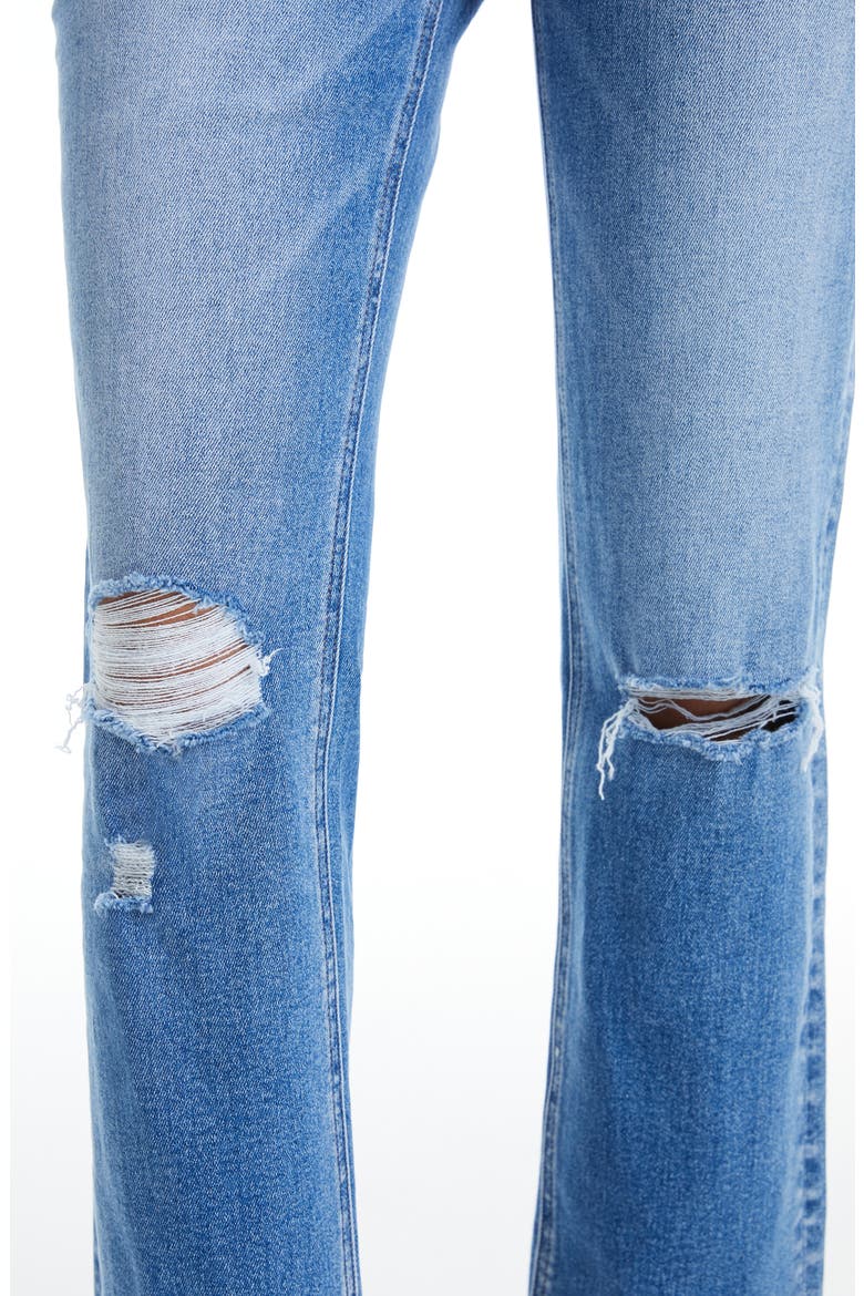 High Waist Raw Hem Ripped Straight Leg Jeans, Alternate, color, SURF BLUE