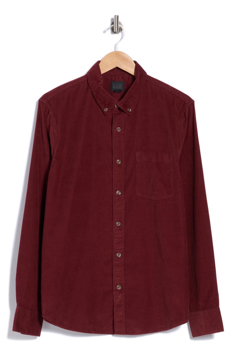 Corduroy Button-Down Shirt, Alternate, color, BURGUNDY PORT