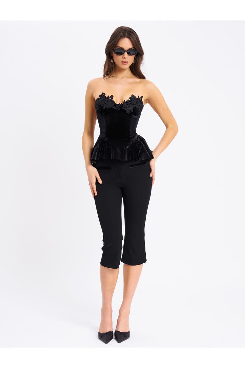 Kristy Velvet Decorating Flare Cropped Pants, Alternate, color, Black