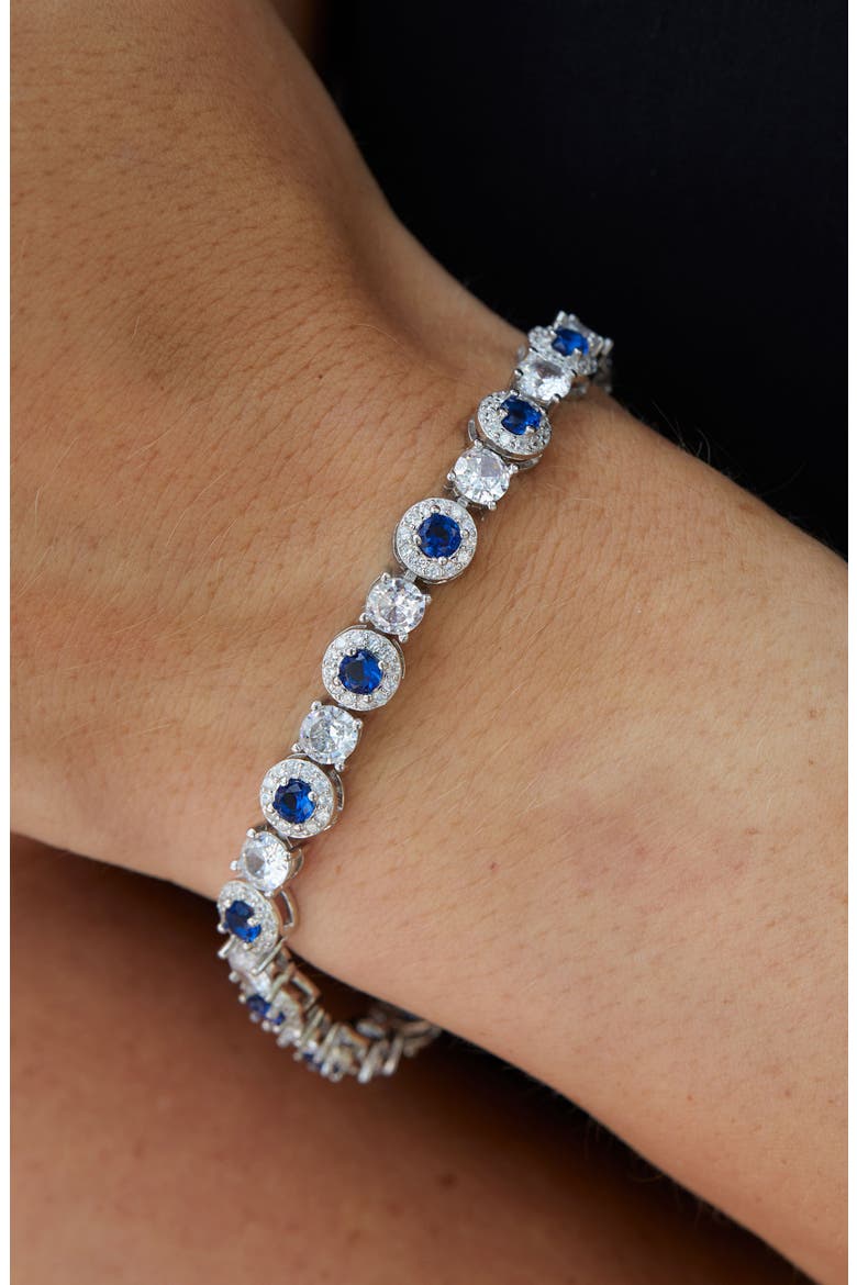 Cubic Zirconia Halo Tennis Bracelet, Alternate, color, BLUE