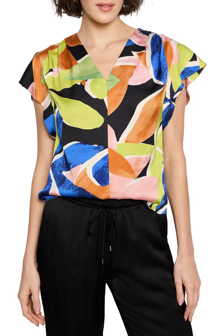 Mega Blooms Flutter Sleeve Top, Main, color, GREEN MULTI