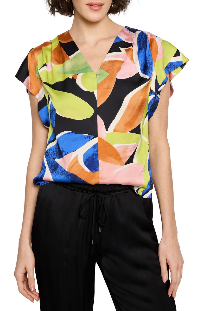 NIC+ZOE Mega Blooms Flutter Sleeve Top, Main, color, Green Multi