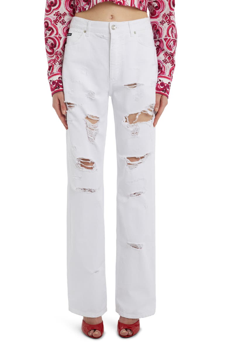 Ripped Wide Leg Nonstretch Jeans, Main, color, WHITE RIPS