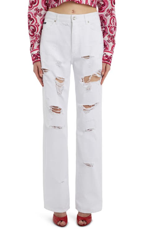 Ripped Wide Leg Nonstretch Jeans