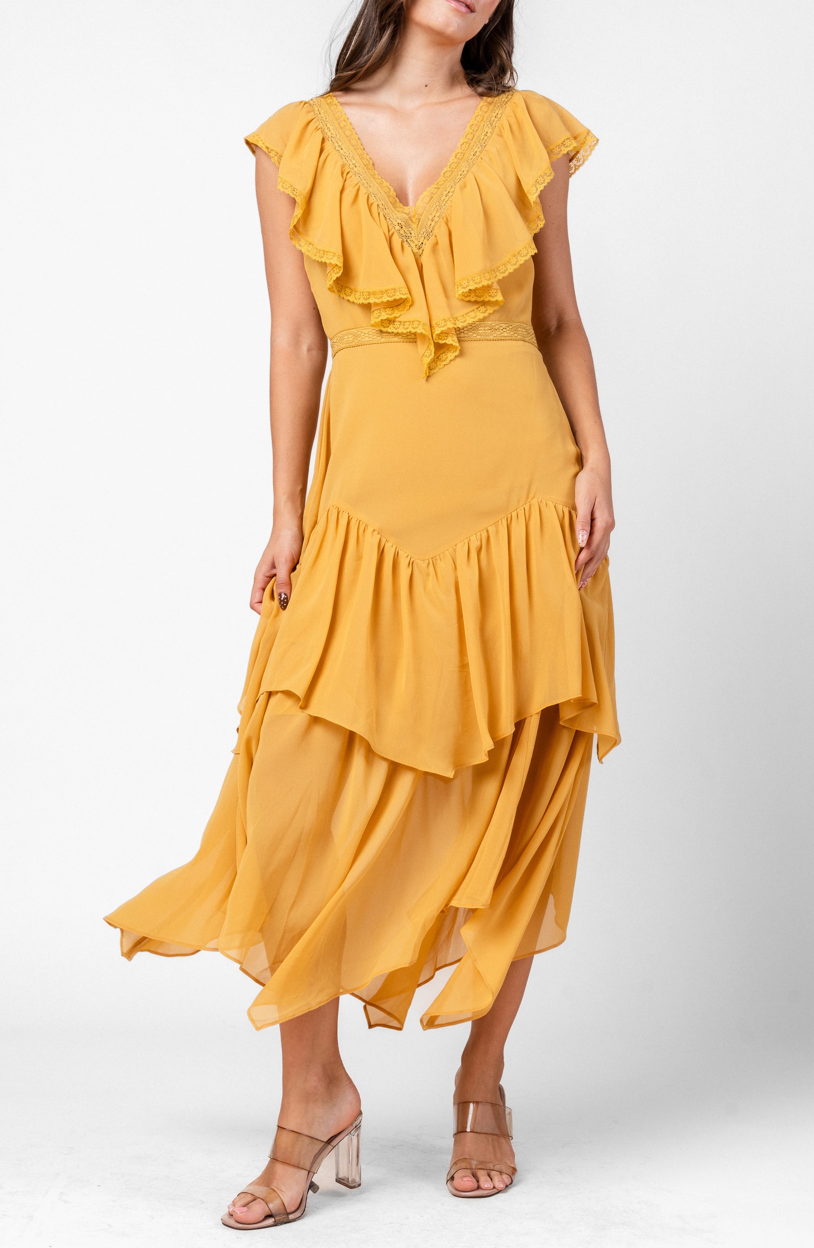 Beivy Ruffle Cascade Chiffon Dress