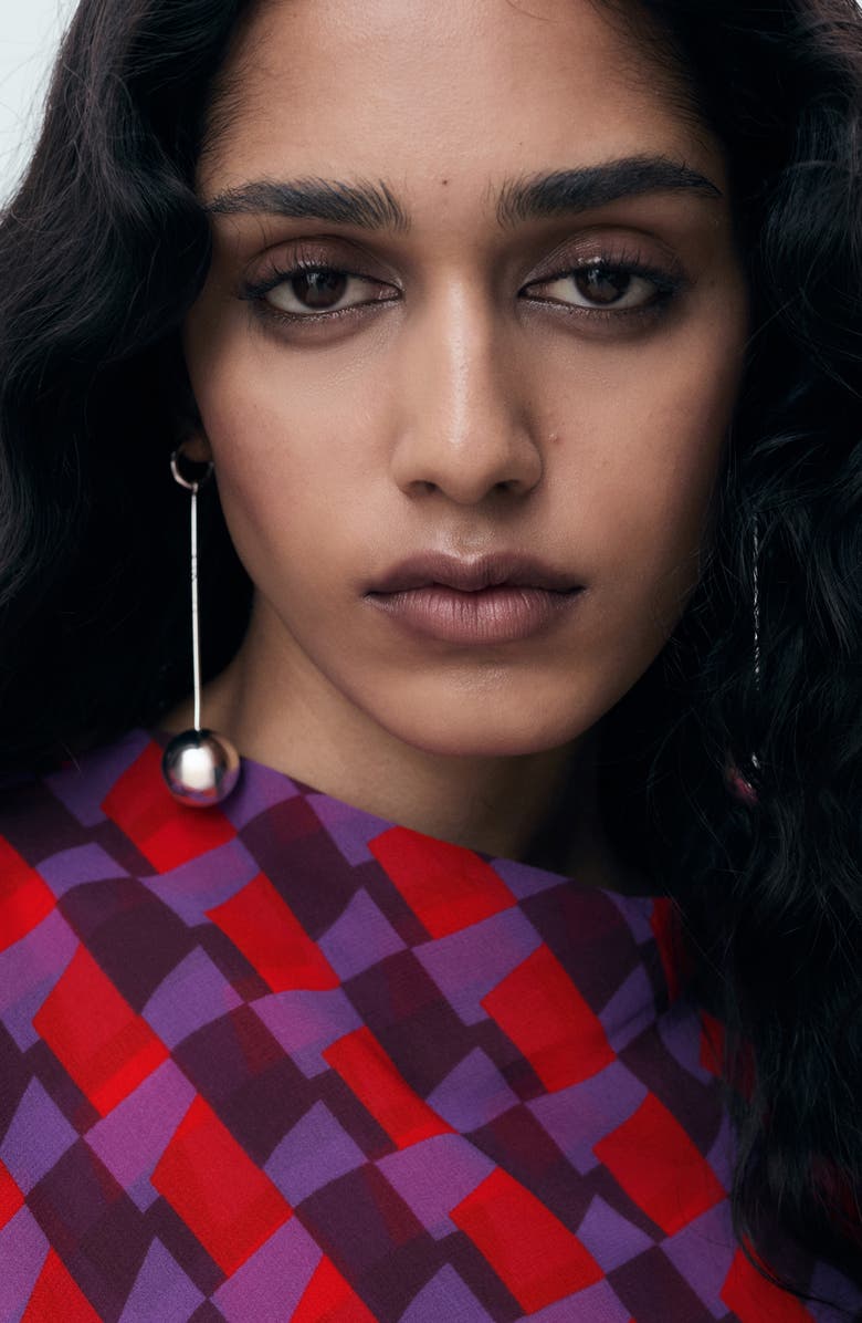 MANGO Geo Print Cowl Neck Sleeveless Top, Alternate, color, Violet