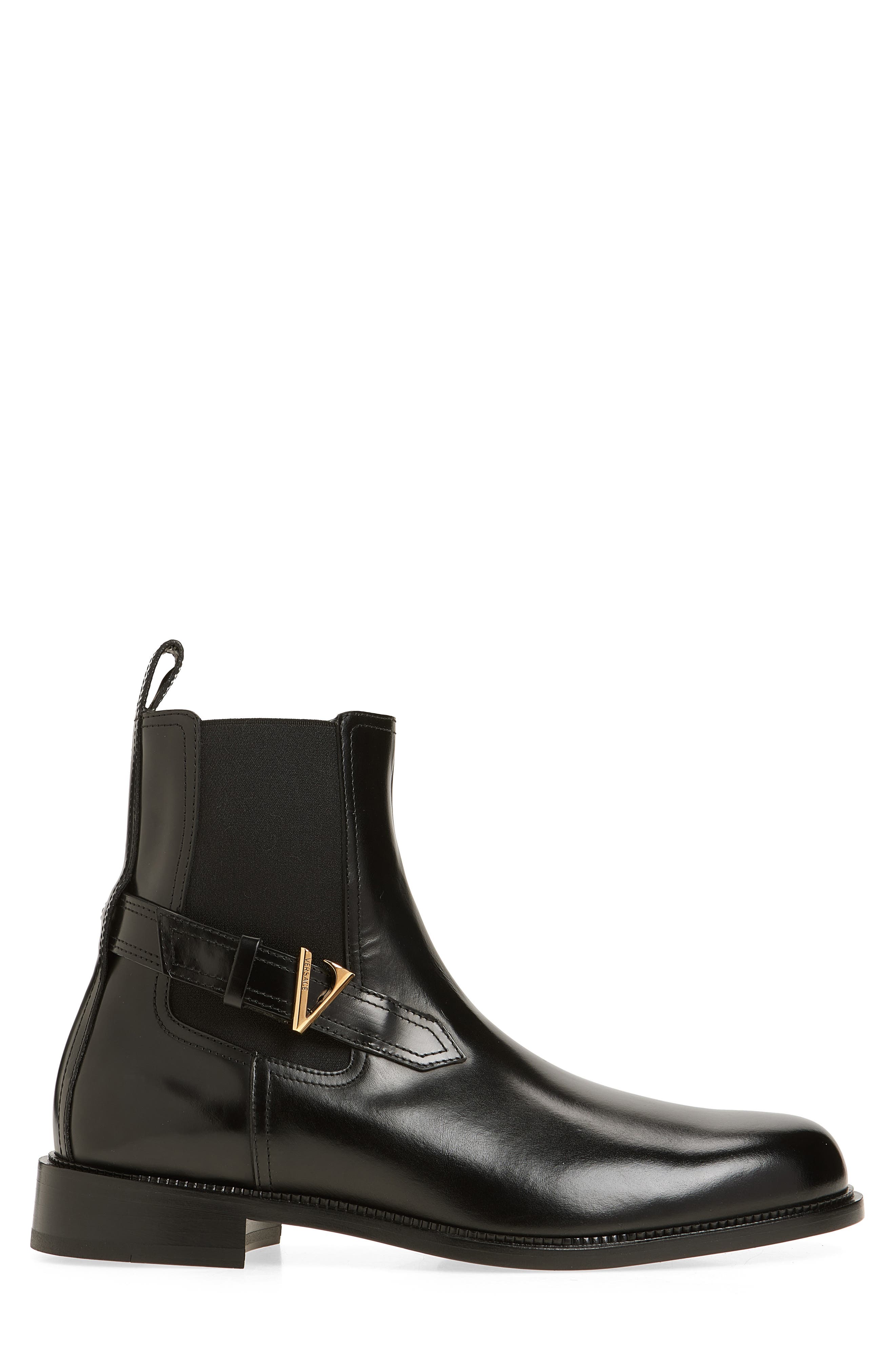 Versace VLOGO Chelsea Boot, Alternate, color, Black-Versace Gold