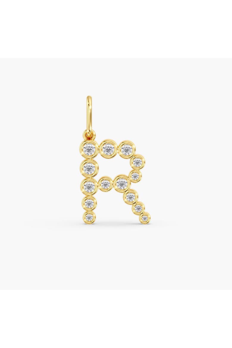 Bezel Letter "R" Lab Diamond Charm in 14K, Main, color, Yellow Gold