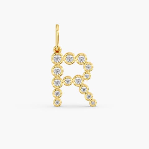 Bezel Letter "R" Lab Diamond Charm in 14K