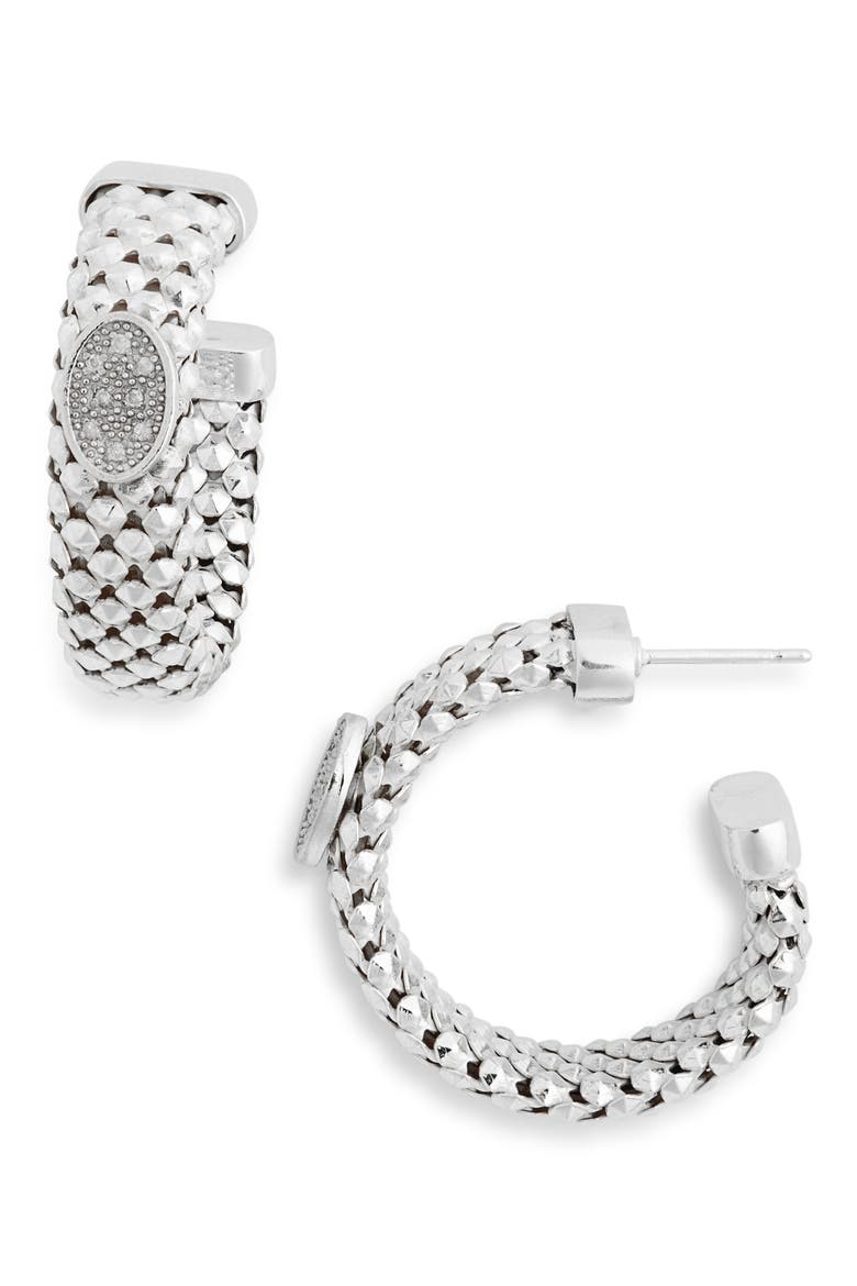 Diamond Oval Hoop Earrings - 0.12ct., Main, color, WHITE