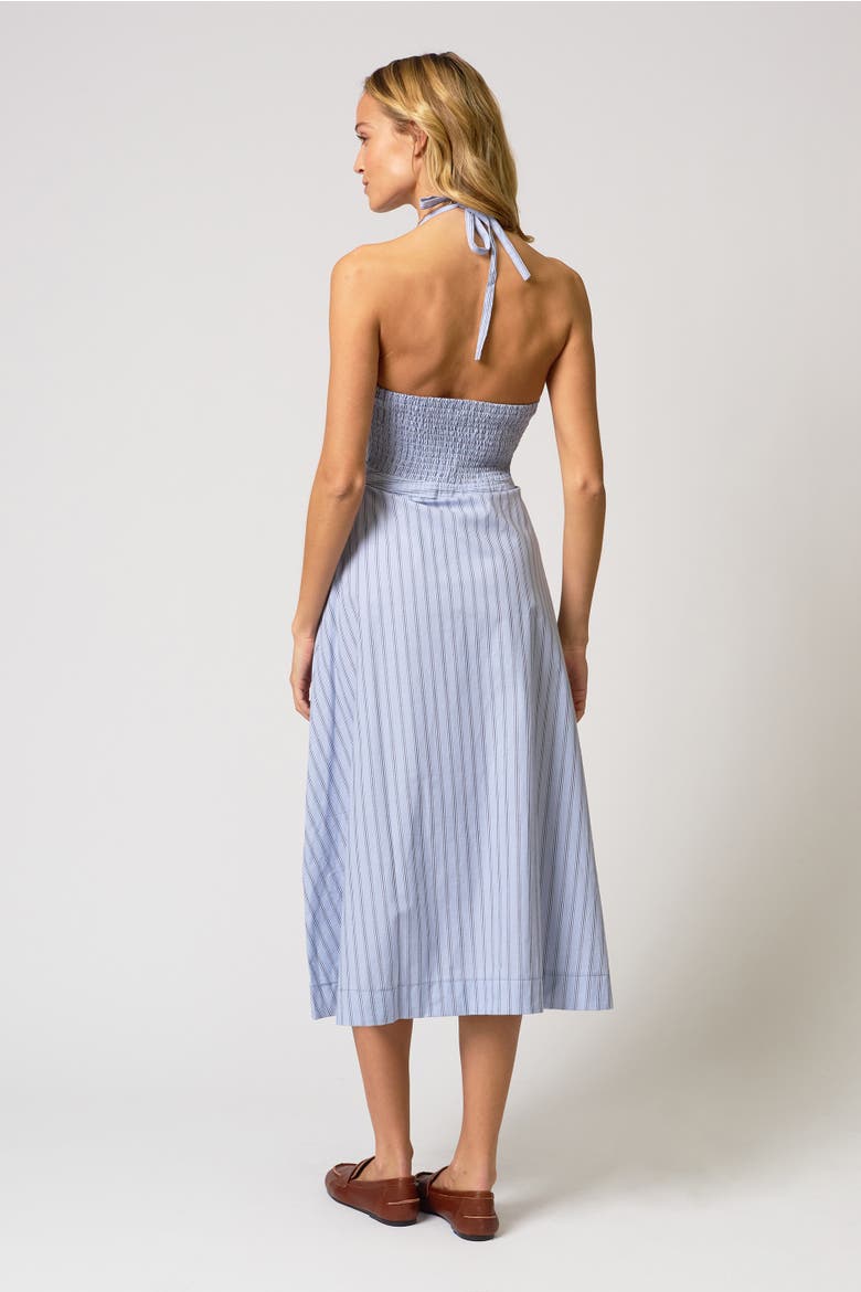 Ora Poplin Stripe Halter Dress, Alternate, color, BLUE