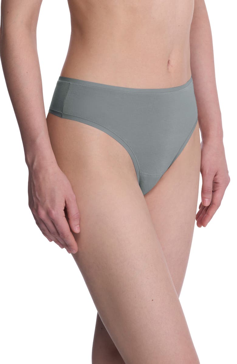 Natori Bliss Bare Stretch Cotton Thong, Alternate, color, Seaglass