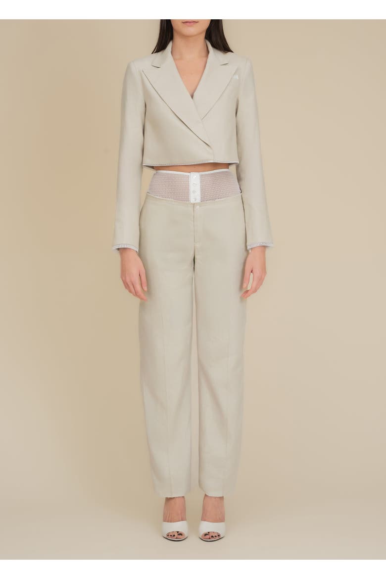 Linen Laissez High-Waisted Stretch Pants, Alternate, color, Beige