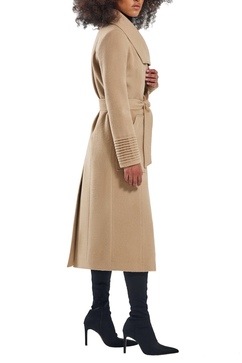 Wide Collar Belted Alpaca & Wool Wrap Coat, Alternate, color, CAMEL