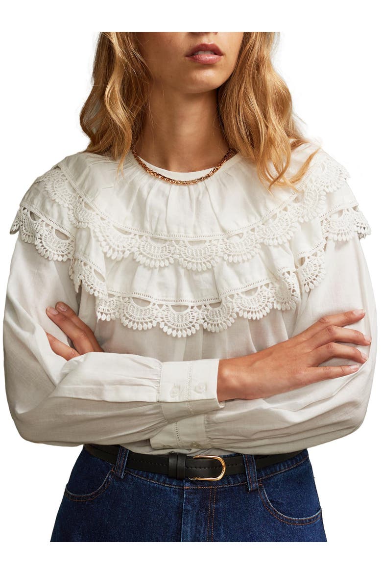 Crochet Double Frill Blouse, Alternate, color, White
