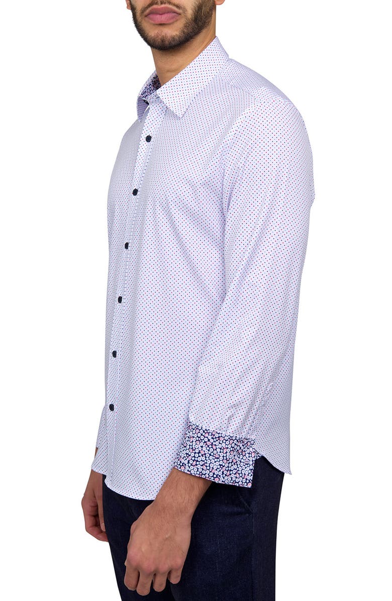 CONSTRUCT Slim Fit Dot Recycled 4-Way Stretch Performance Long Sleeve Shirt, Alternate, color, White