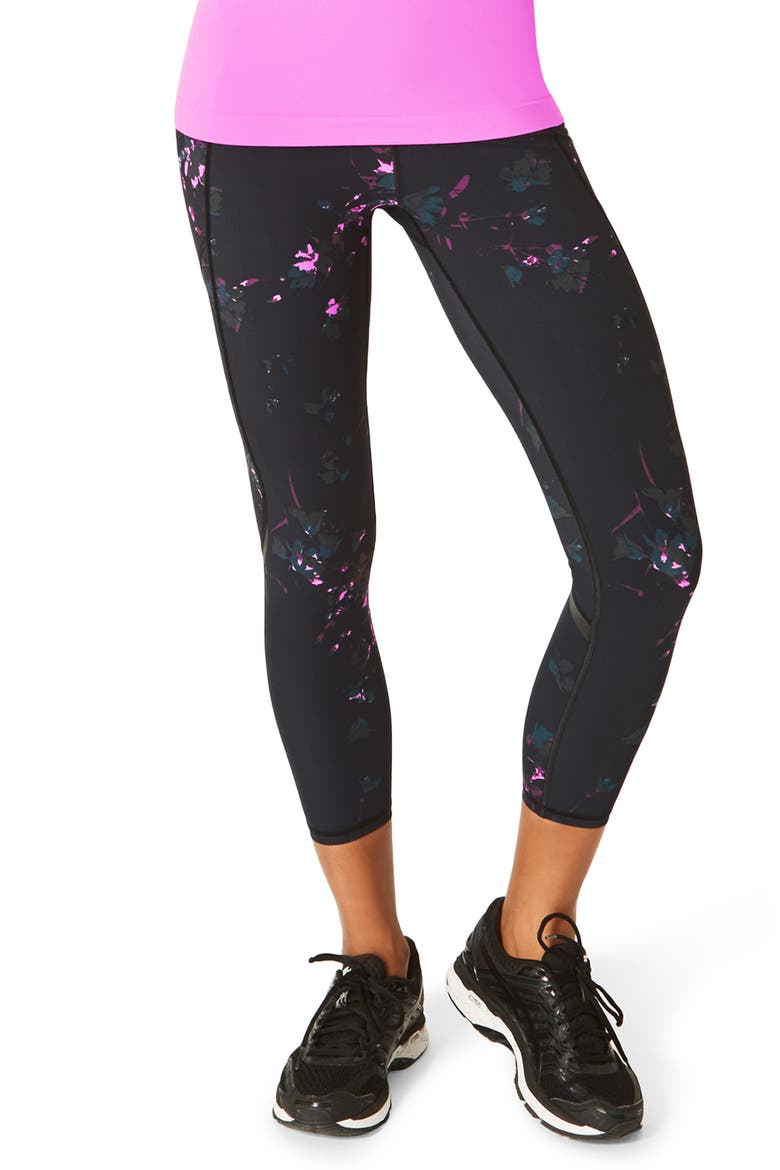 Zero Gravity Print Ankle Leggings, Main, color, BLACK DAISY PRINT