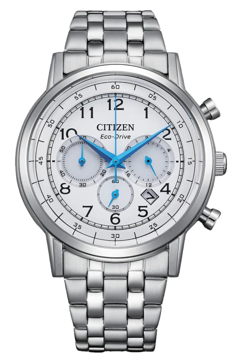 Eco-Drive Bracelet Strap Chronograph Watch, 42mm, Main, color, SILVER