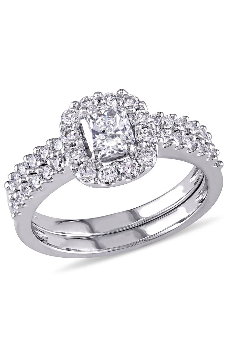 Julianna B. Diamond Radiant Halo Bridal Ring Set 14k, Main, color, 14K White Gold