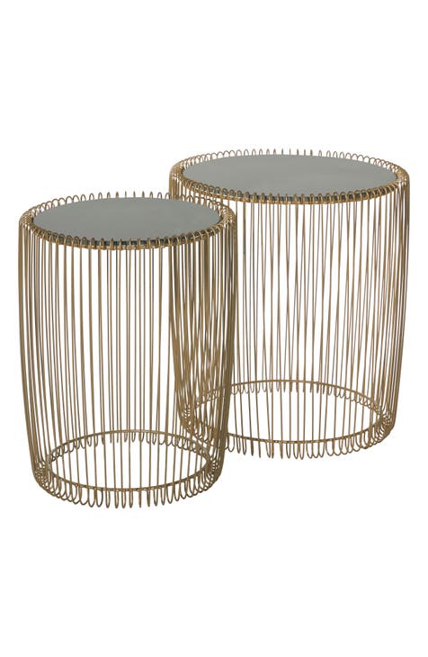 Goldtone Metal Contemporary Accent Table with Shaded Glass Top - Set of 2