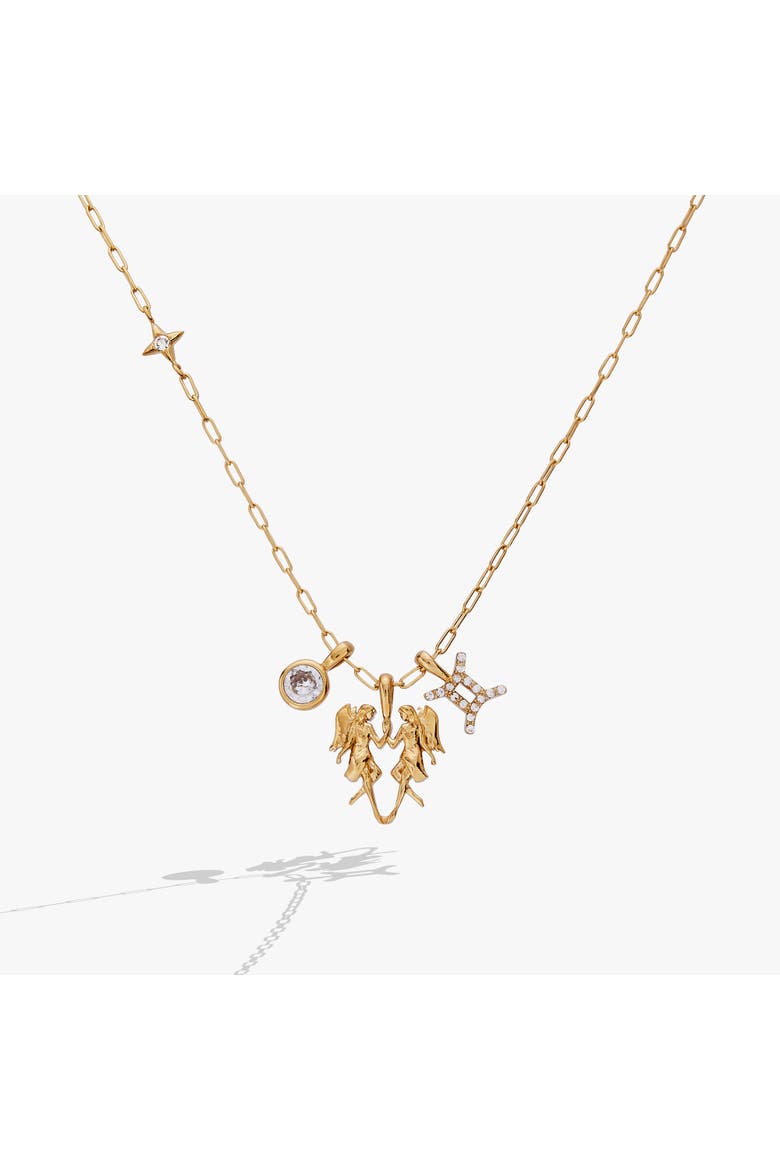Gemini Zodiac Charm Cluster Necklace, Main, color, Gold