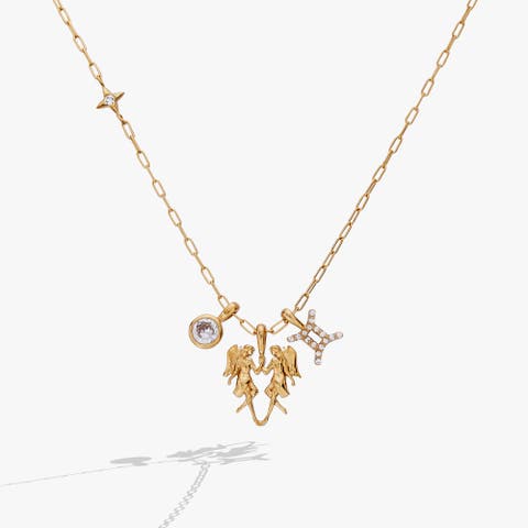 Gemini Zodiac Charm Cluster Necklace