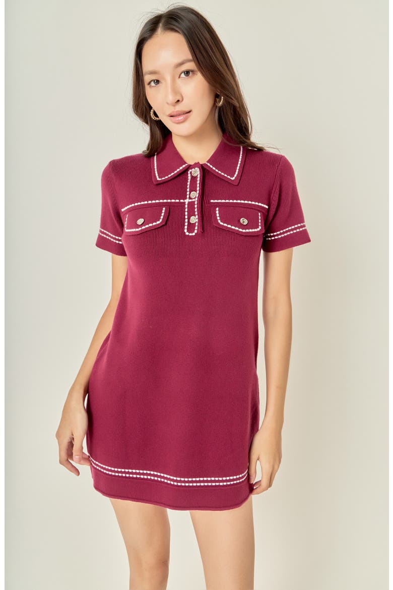 Knit Minidress, Alternate, color, WINE/ WHITE