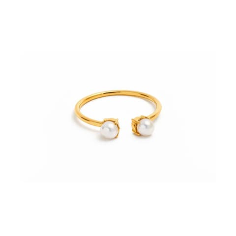 Double Pearl 18k Plated Stainless Steel Ring