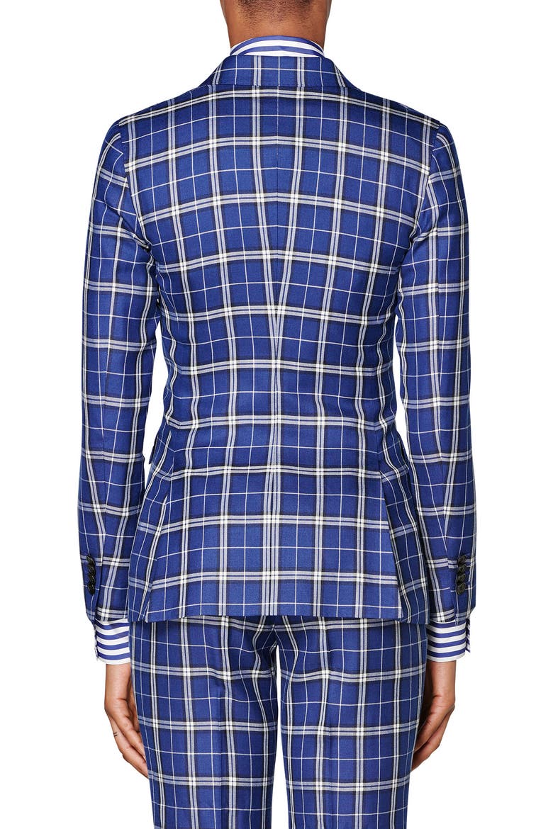 Cameron Double Breasted Silk & Cotton Jacket, Alternate, color, BLUE CHECK