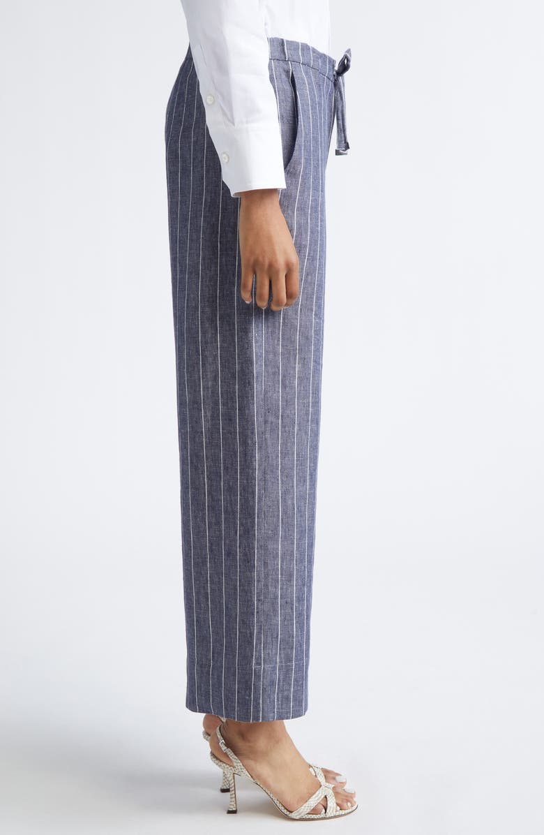 Max Mara Cresta Pinstripe Linen Twill Wide Leg Crop Pants, Alternate, color, Ultramarine