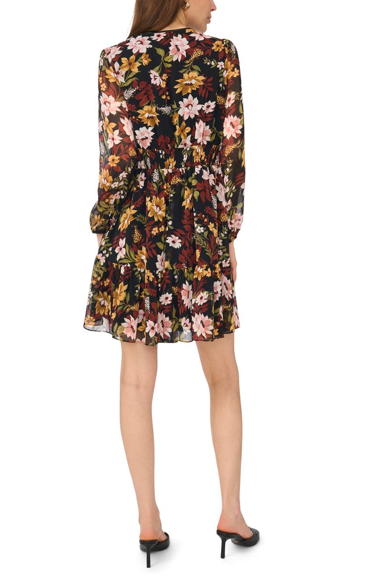 Floral Print Long Sleeve Babydoll Dress, Alternate, color, BLACK MULTI