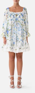 Camilla Square Neck Short Dress With Pintucks