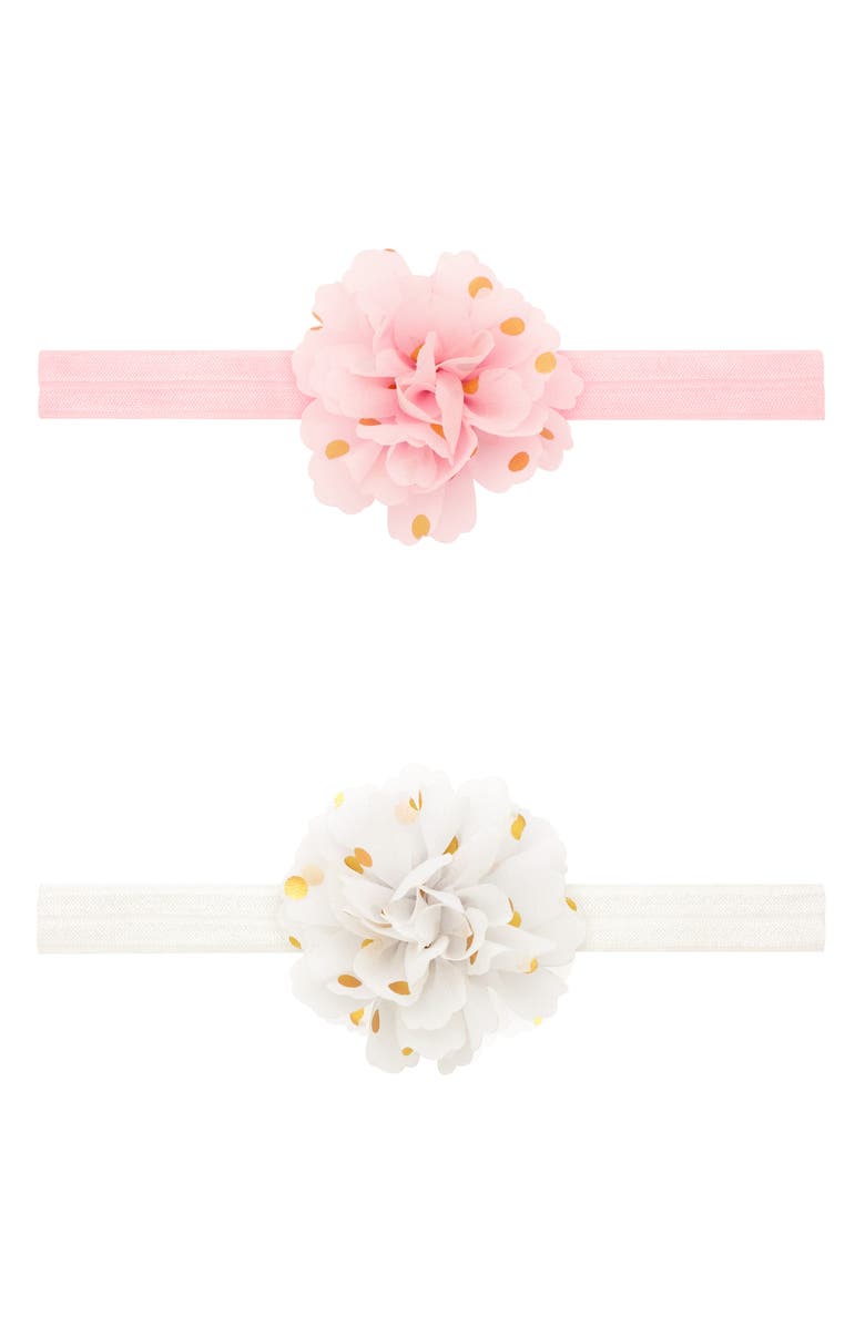 PLH Bows 2-Pack Golden Dot Chiffon Flower Headbands, Main, color,